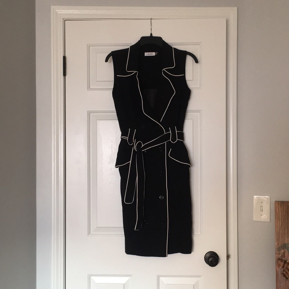 Button down black with white trim belted dress